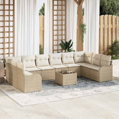 Gartensofa-set mit Speicher 11 pcs Beige und Weiß Poly-Rattan