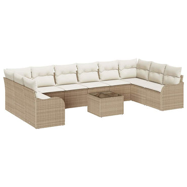vidaXL Gartensofa-set mit Speicher 11 pcs Beige und Weiß Poly-Rattan