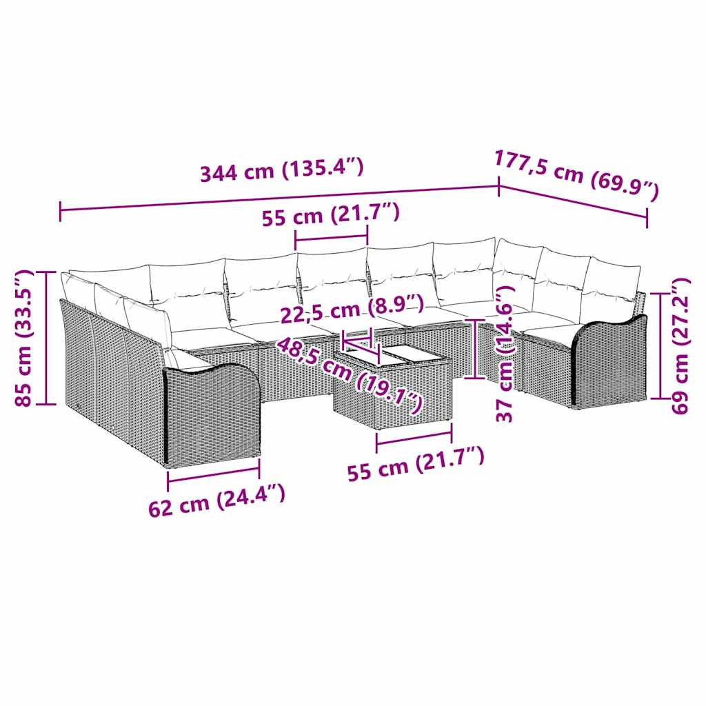 vidaXL Gartensofa-set mit Speicher 11 pcs Hellgrau Poly-Rattan