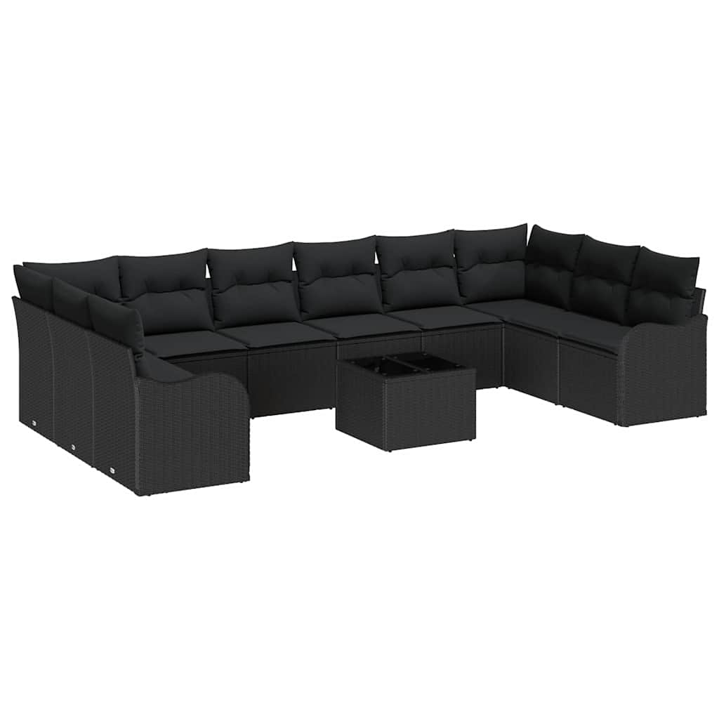 vidaXL Gartensofa-set mit Speicher 11 pcs Schwarz Poly-Rattan