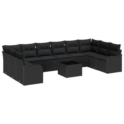 vidaXL Gartensofa-set mit Speicher 11 pcs Schwarz Poly-Rattan