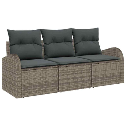 Garten-Sofa-Set mit Kissen 3 pcs Grau Poly Rattan