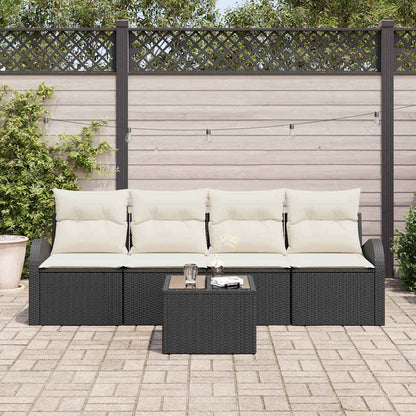 vidaXL Garten-Sofa-Set mit Kissen mit Speicher 5 pcs Schwarz und Creme