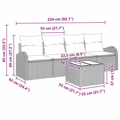 vidaXL Garten-Sofa-Set mit Kissen mit Speicher 5 pcs Schwarz und Creme