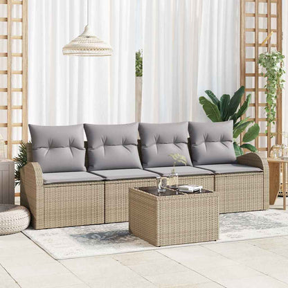 Garten-Sofa-Set mit Kissen mit Speicher 5 pcs Beige und Grau