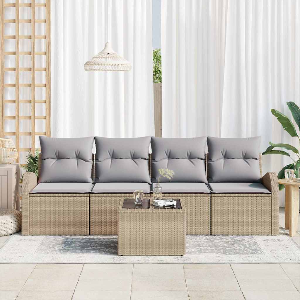 Garten-Sofa-Set mit Kissen mit Speicher 5 pcs Beige und Grau
