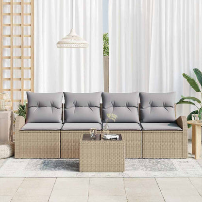Garten-Sofa-Set mit Kissen mit Speicher 5 pcs Beige und Grau