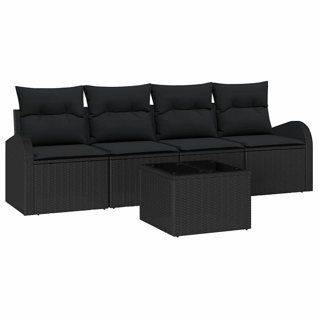vidaXL Garten-Sofa-Set 5 pcs Schwarz Poly-Rattan und Stahl und Glas
