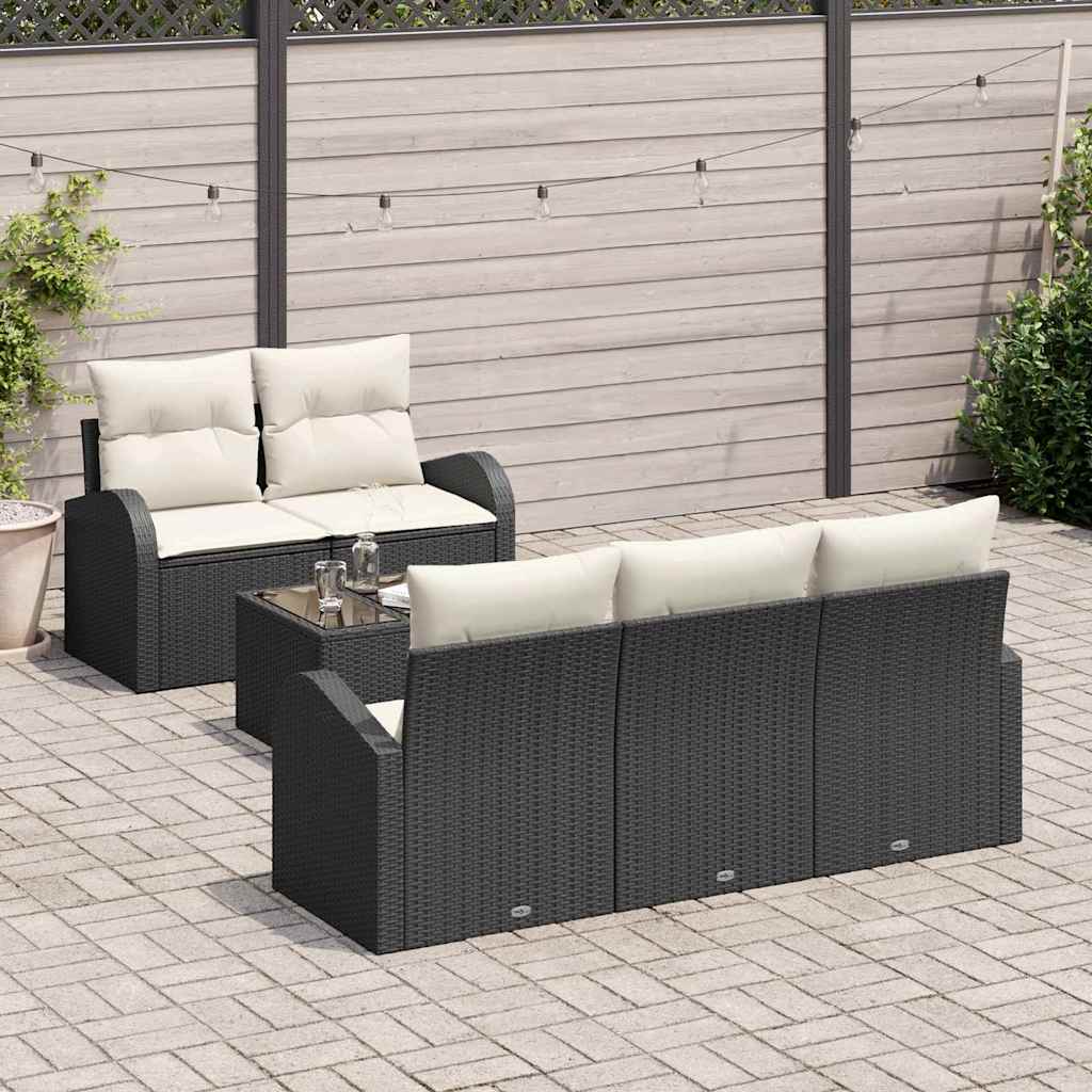 Garten-Sofa-Set mit Kissen mit Speicher 6 pcs Schwarz und Creme