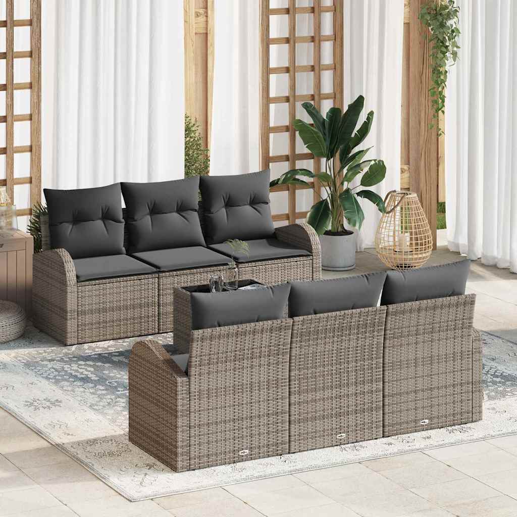 Gartensofa-set mit Speicher mit Kissen 7 pcs Grau Poly-Rattan