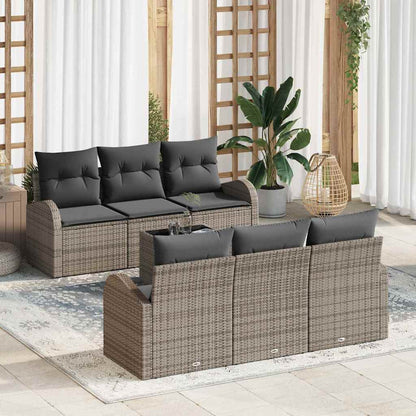 Gartensofa-set mit Speicher mit Kissen 7 pcs Grau Poly-Rattan