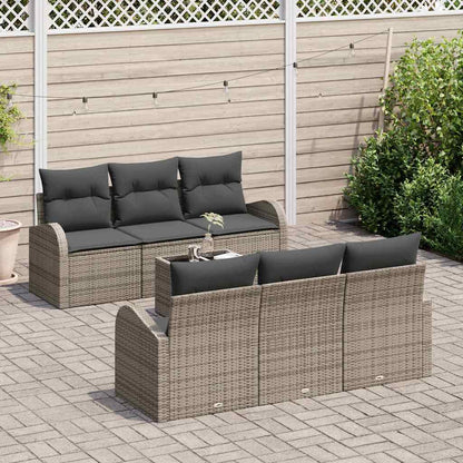Gartensofa-set mit Speicher mit Kissen 7 pcs Grau Poly-Rattan