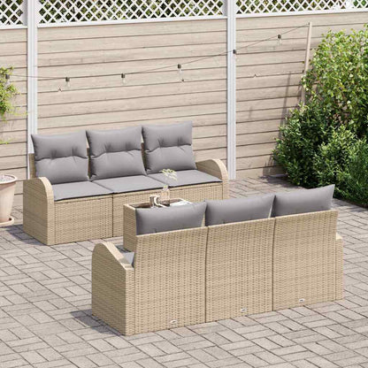 vidaXL Gartensofa-set mit Speicher 7 pcs Beige und Grau Poly-Rattan