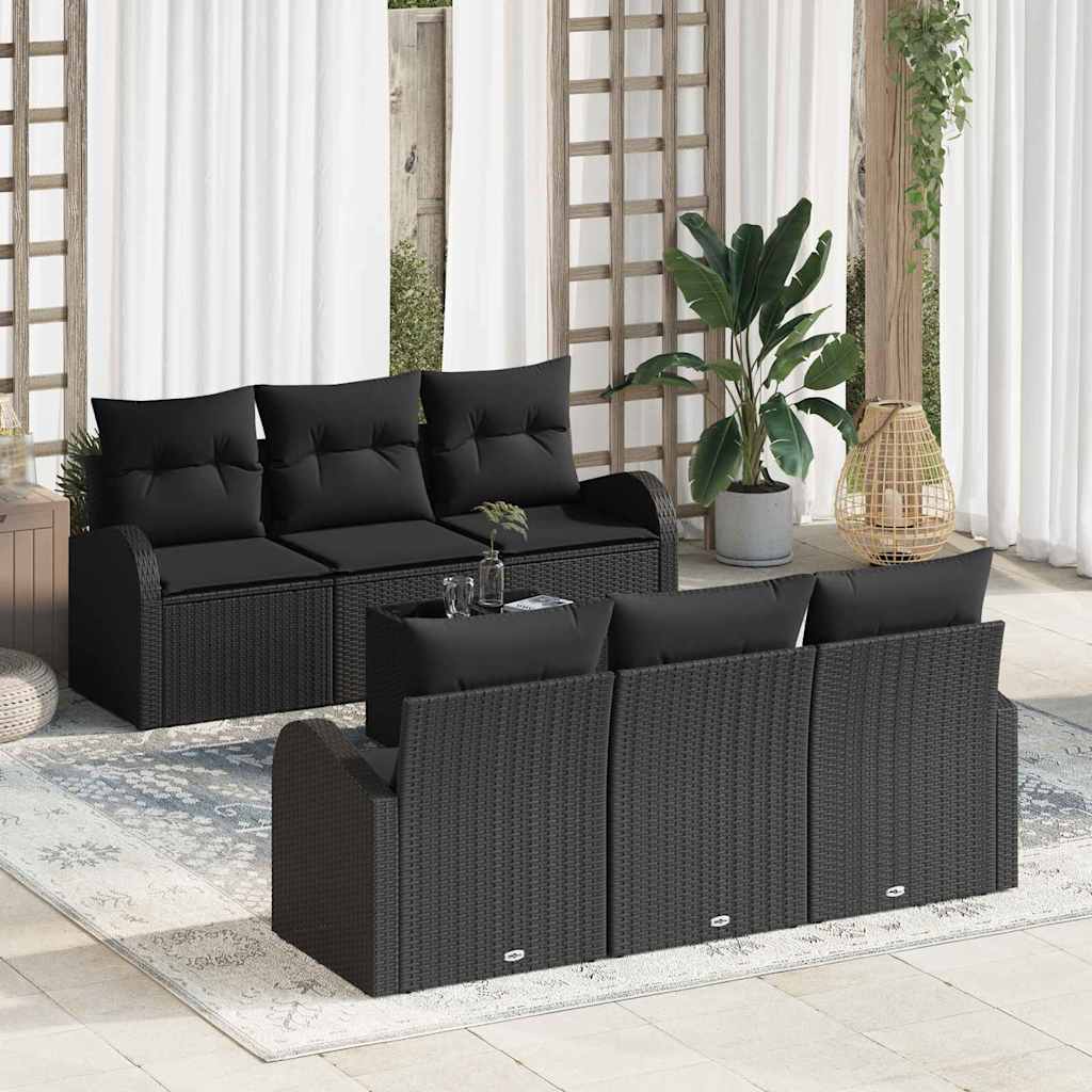 vidaXL Garten-Sofa-Set 7 pcs Schwarz Poly-Rattan und Stahl und Glas