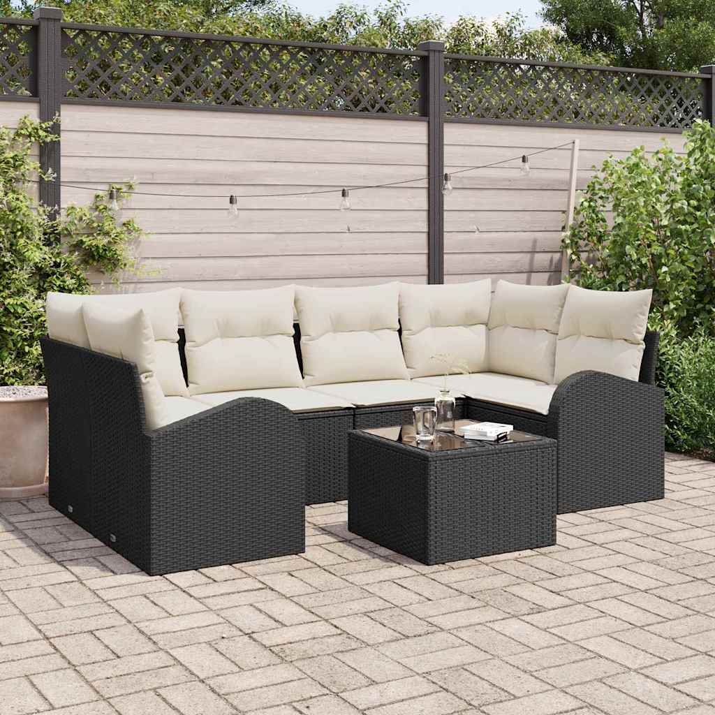 vidaXL Salon de jardin avec coussins et espace de rangement 7 pcs Noir et crème
