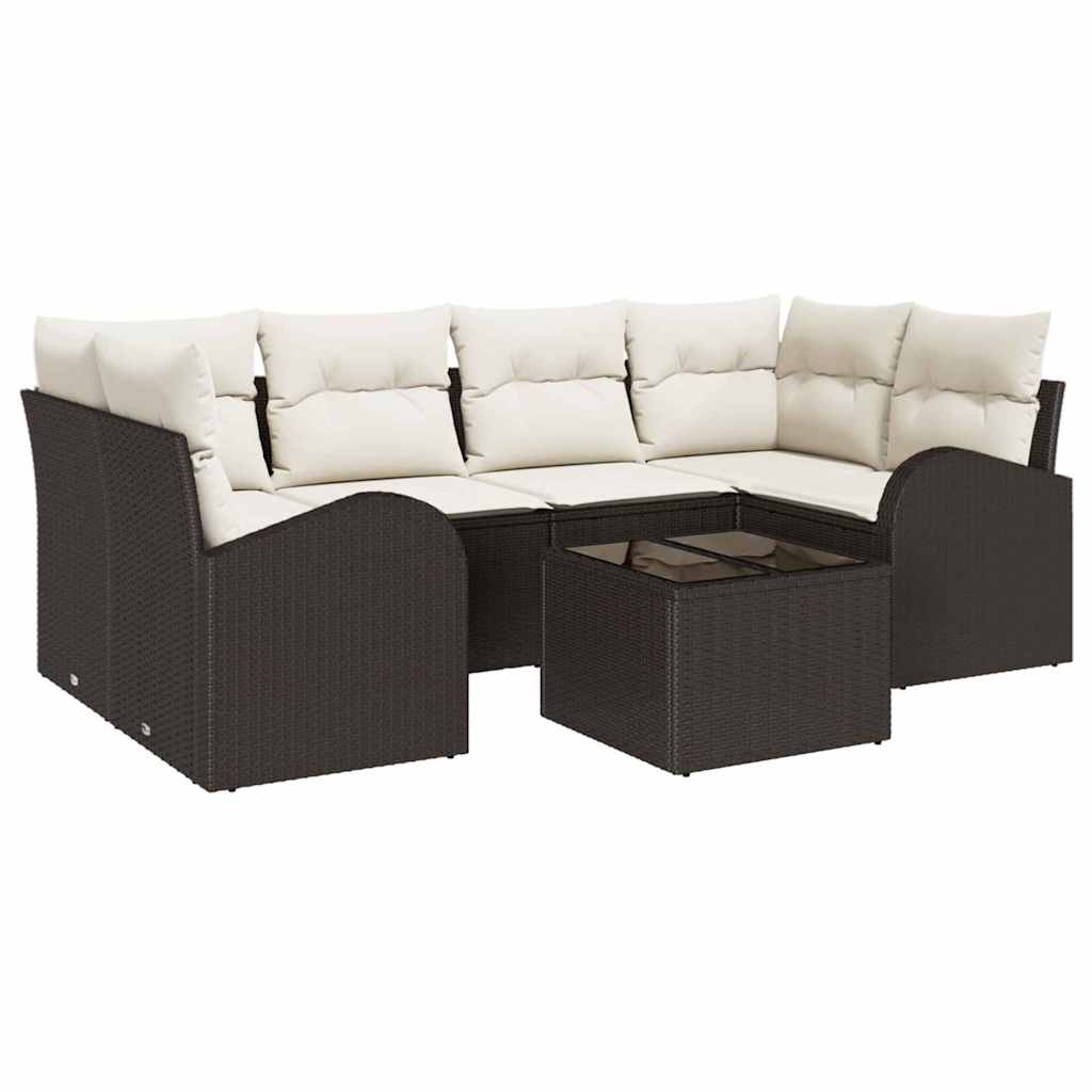 vidaXL Garten-Sofa-Set mit Kissen mit Speicher 7 pcs Braun und Creme