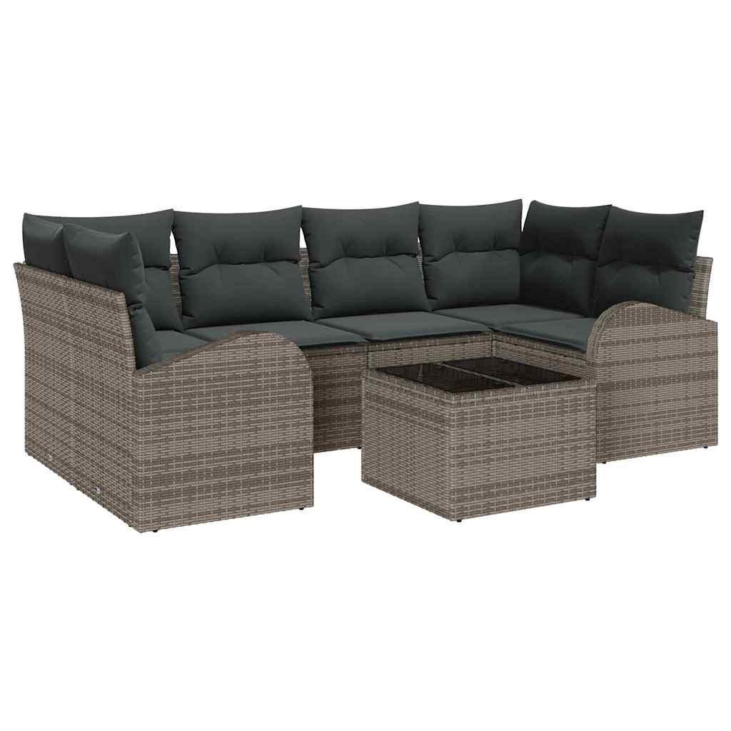 vidaXL Ensemble de canapés de jardin 7 pcs Gris Résine tressée et acier et verre