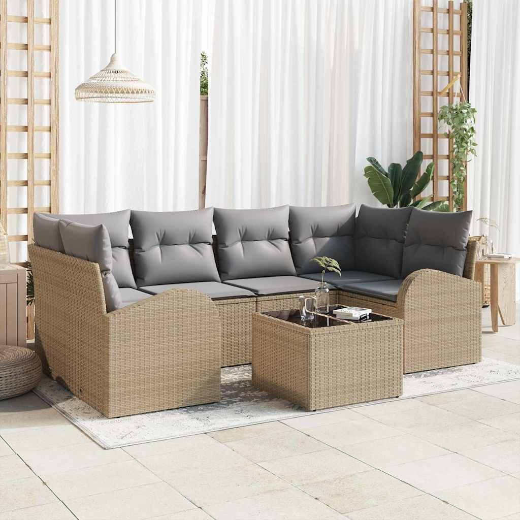 vidaXL Salon de jardin avec coussins et rangement 7 pcs Beige et gris