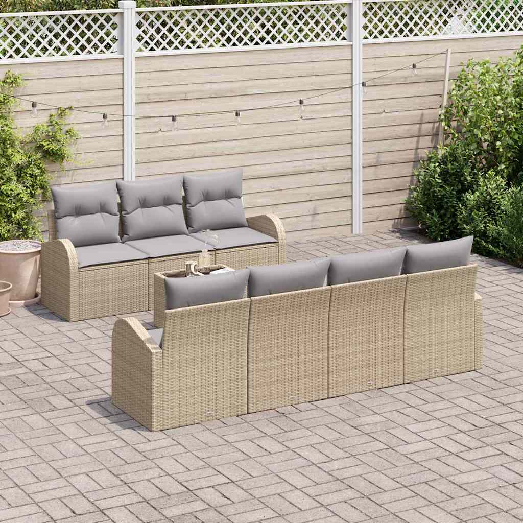 Garten-Sofa-Set mit Kissen mit Speicher 8 pcs Beige und Grau