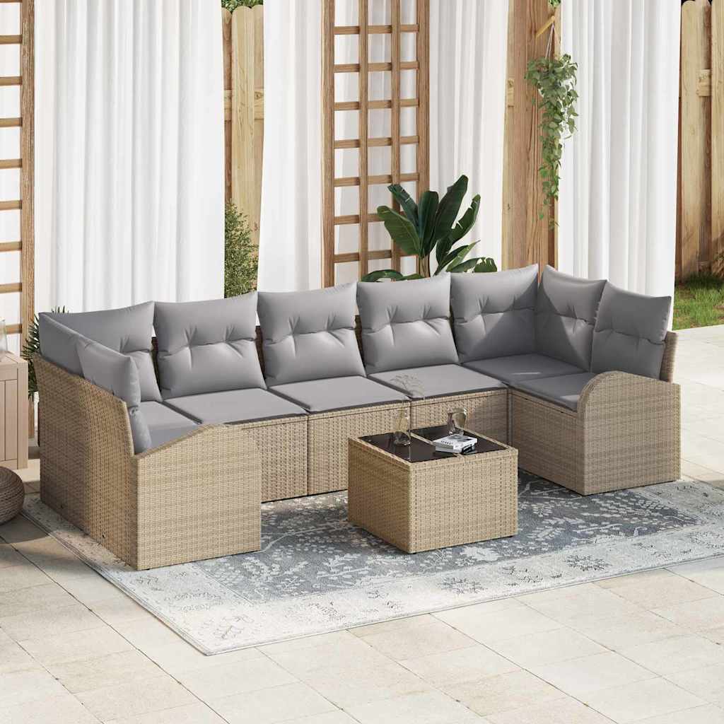 Garten-Sofa-Set mit Kissen mit Speicher 8 pcs Beige und Grau