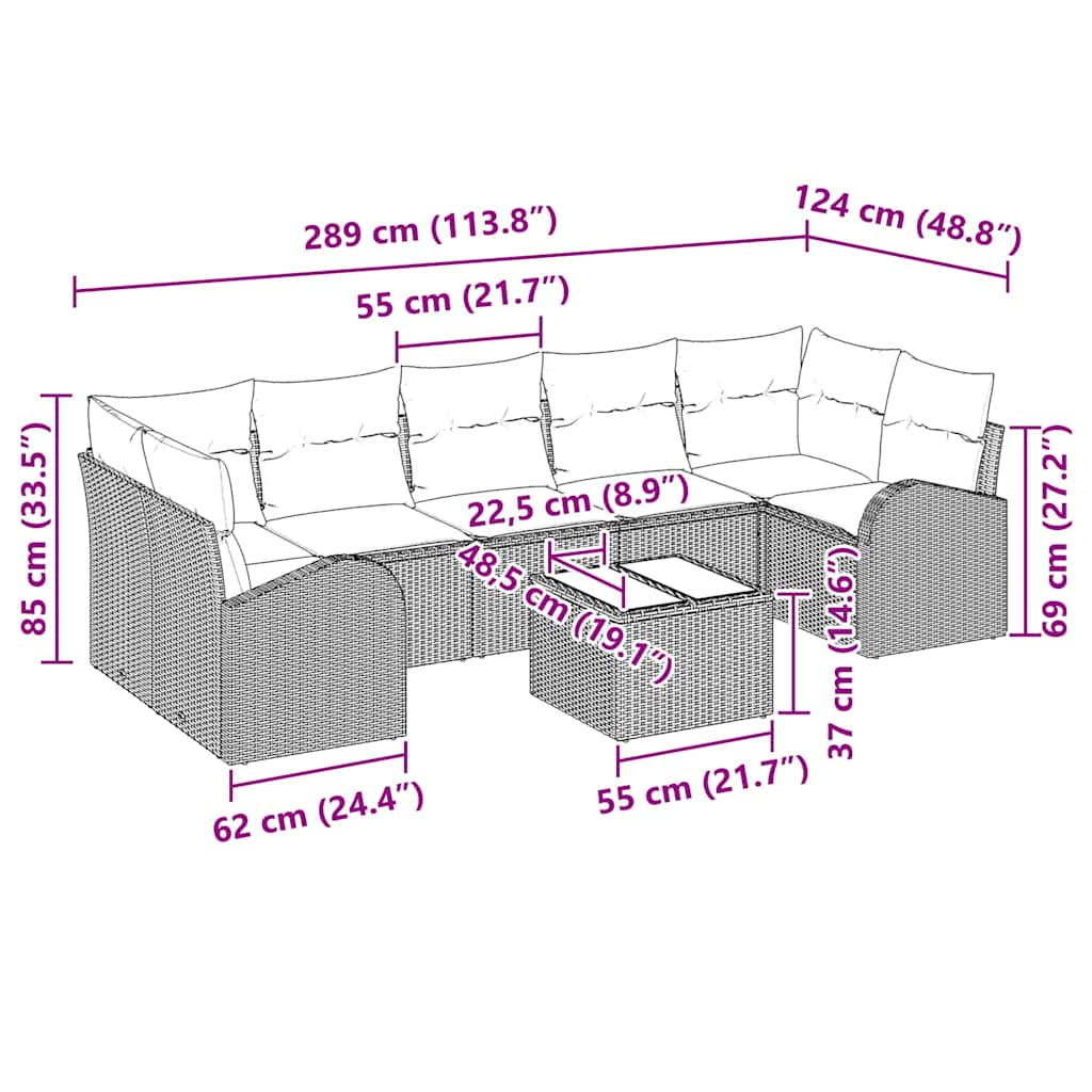 Garten-Sofa-Set mit Kissen mit Speicher 8 pcs Beige und Grau