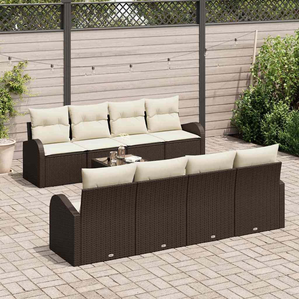 vidaXL Garten-Sofa-Set mit Kissen mit Speicher 9 pcs Braun und Creme