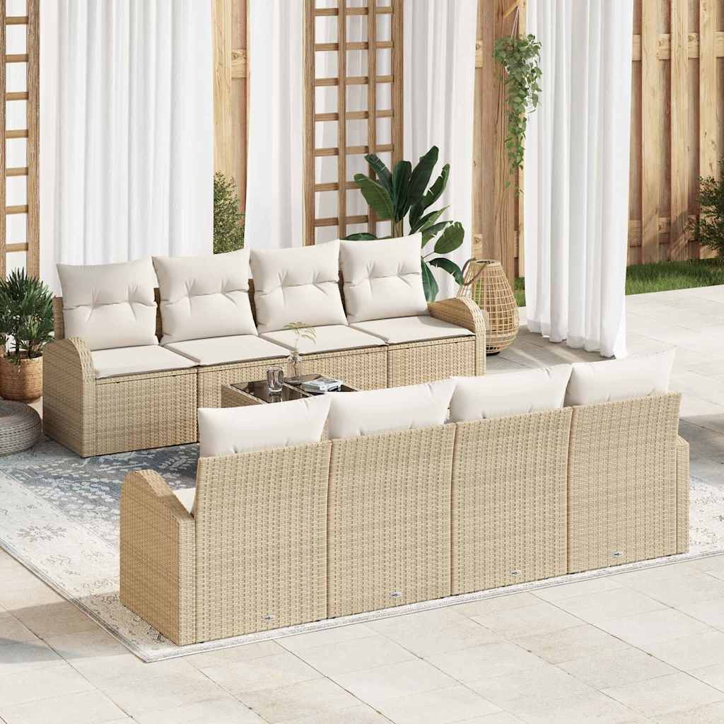 Garten-Sofa-Set mit Kissen mit Speicher 9 pcs Beige und Creme