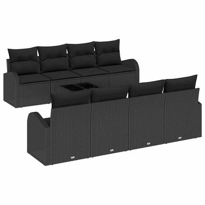 Gartensofa-set mit Speicher 9 pcs Schwarz Poly-Rattan