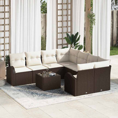 Sofa Set mit Kissen 9 pcs Braun und Creme Poly-Rattan