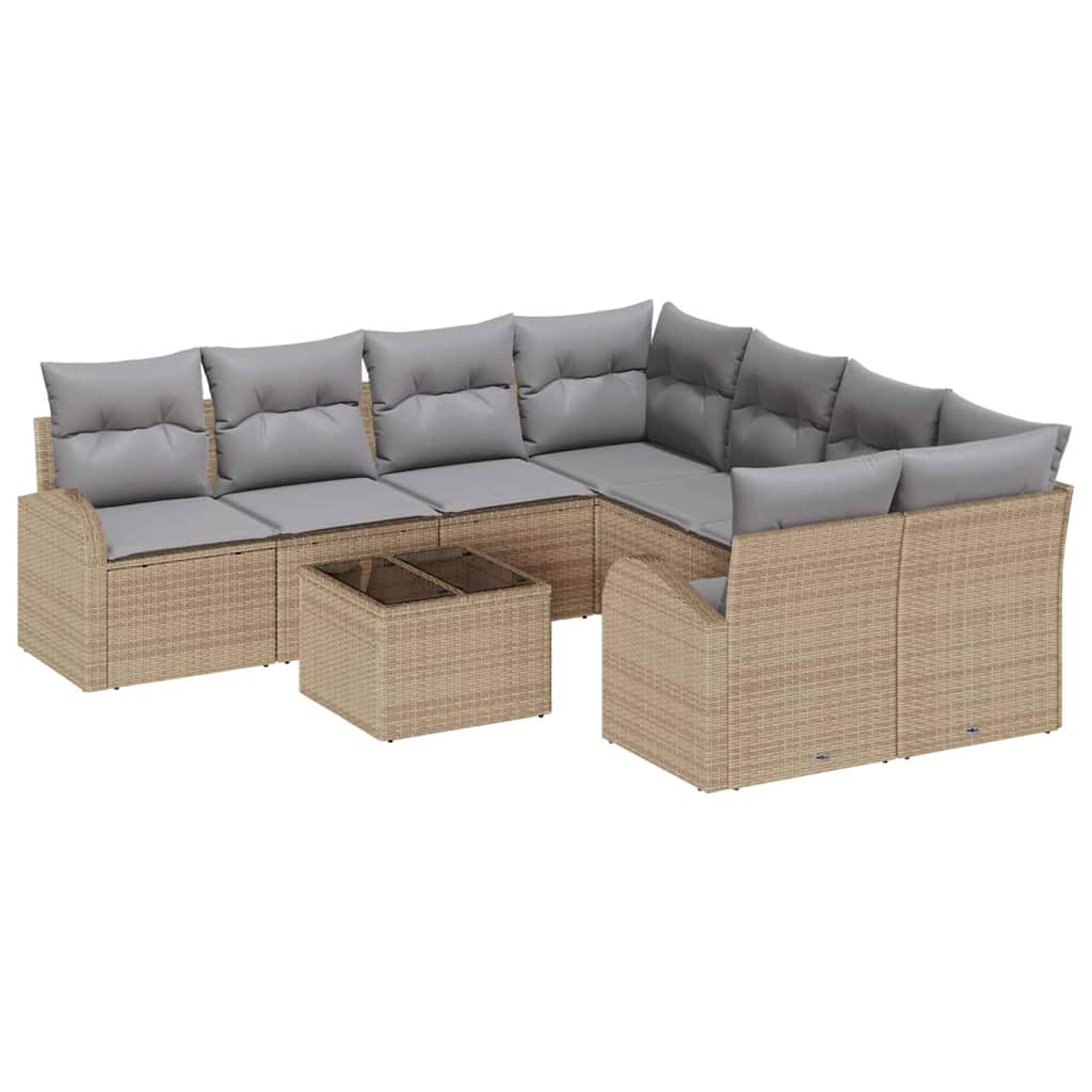 Sofa Set mit Kissen 9 pcs Beige und Grau Poly-Rattan