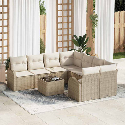 Sofa Set mit Kissen 9 pcs Beige und Creme Poly-Rattan