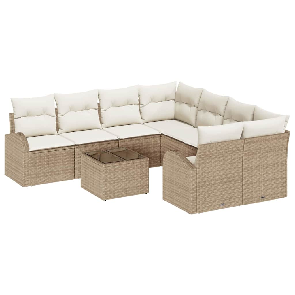 Sofa Set mit Kissen 9 pcs Beige und Creme Poly-Rattan