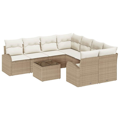 Sofa Set mit Kissen 9 pcs Beige und Creme Poly-Rattan