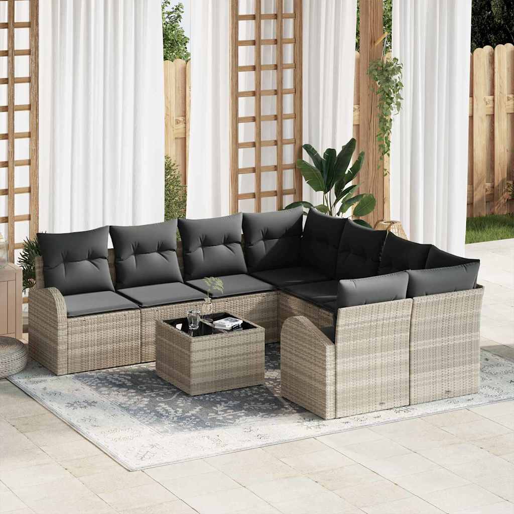Sofa Set mit Kissen 9 pcs Hellgrau und Dunkelgrau Poly-Rattan