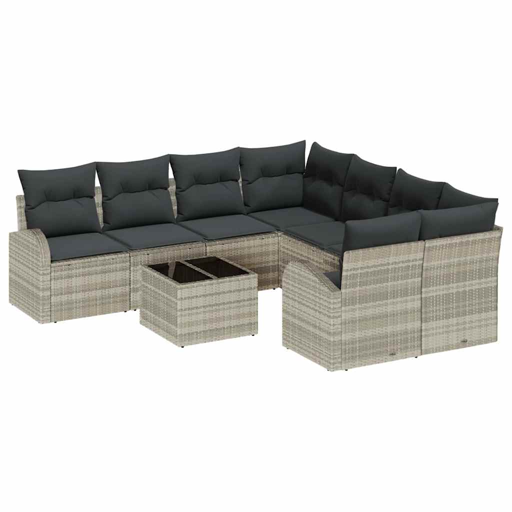 Sofa Set mit Kissen 9 pcs Hellgrau und Dunkelgrau Poly-Rattan