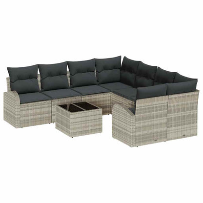 Sofa Set mit Kissen 9 pcs Hellgrau und Dunkelgrau Poly-Rattan