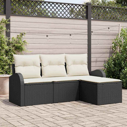 Sofa Set mit Kissen 4 pcs Schwarz und Weiß Poly-Rattan
