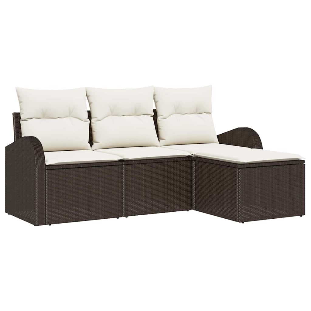 Sofa Set mit Kissen 4 pcs Braun und Weiß Poly-Rattan