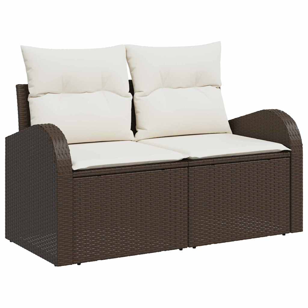 Sofa Set mit Kissen 4 pcs Braun und Weiß Poly-Rattan