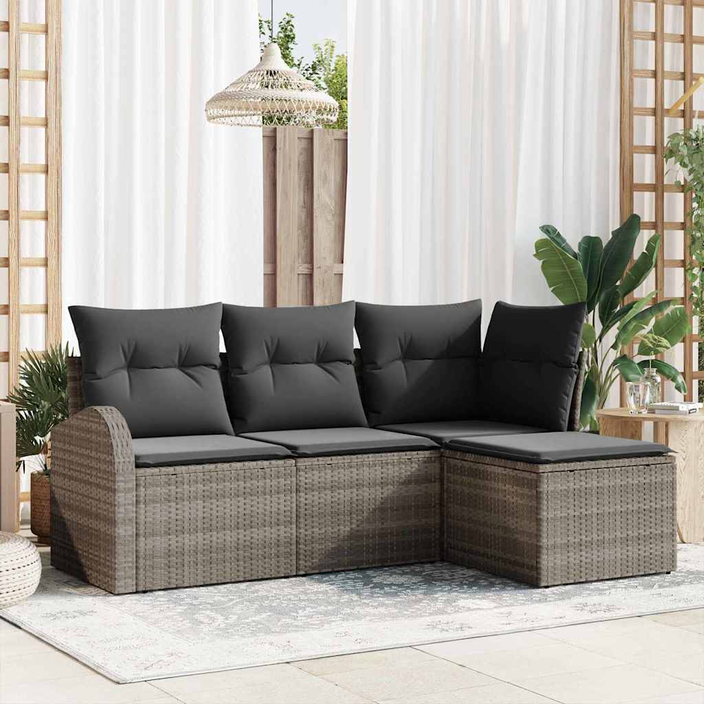 Sofa Set mit Kissen mit Speicher 4 pcs Grau Poly-Rattan