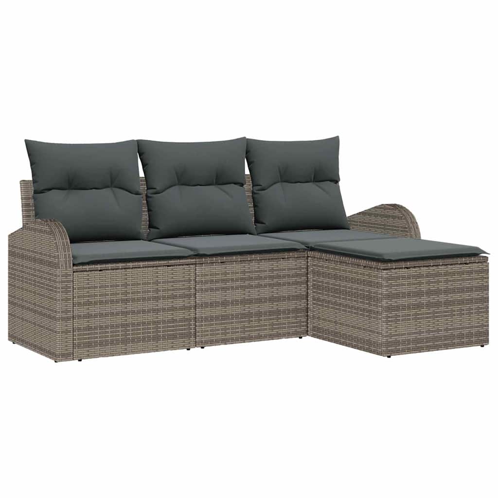 Sofa Set mit Kissen mit Speicher 4 pcs Grau Poly-Rattan
