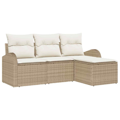 Sofa Set mit Kissen 4 pcs Beige und Weiß Poly-Rattan