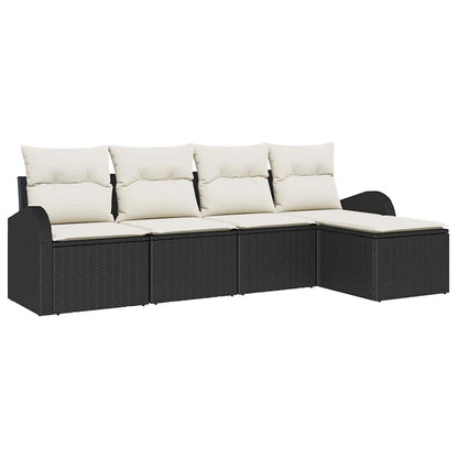 Sofa Set mit Kissen 5 pcs Schwarz und Weiß Poly-Rattan