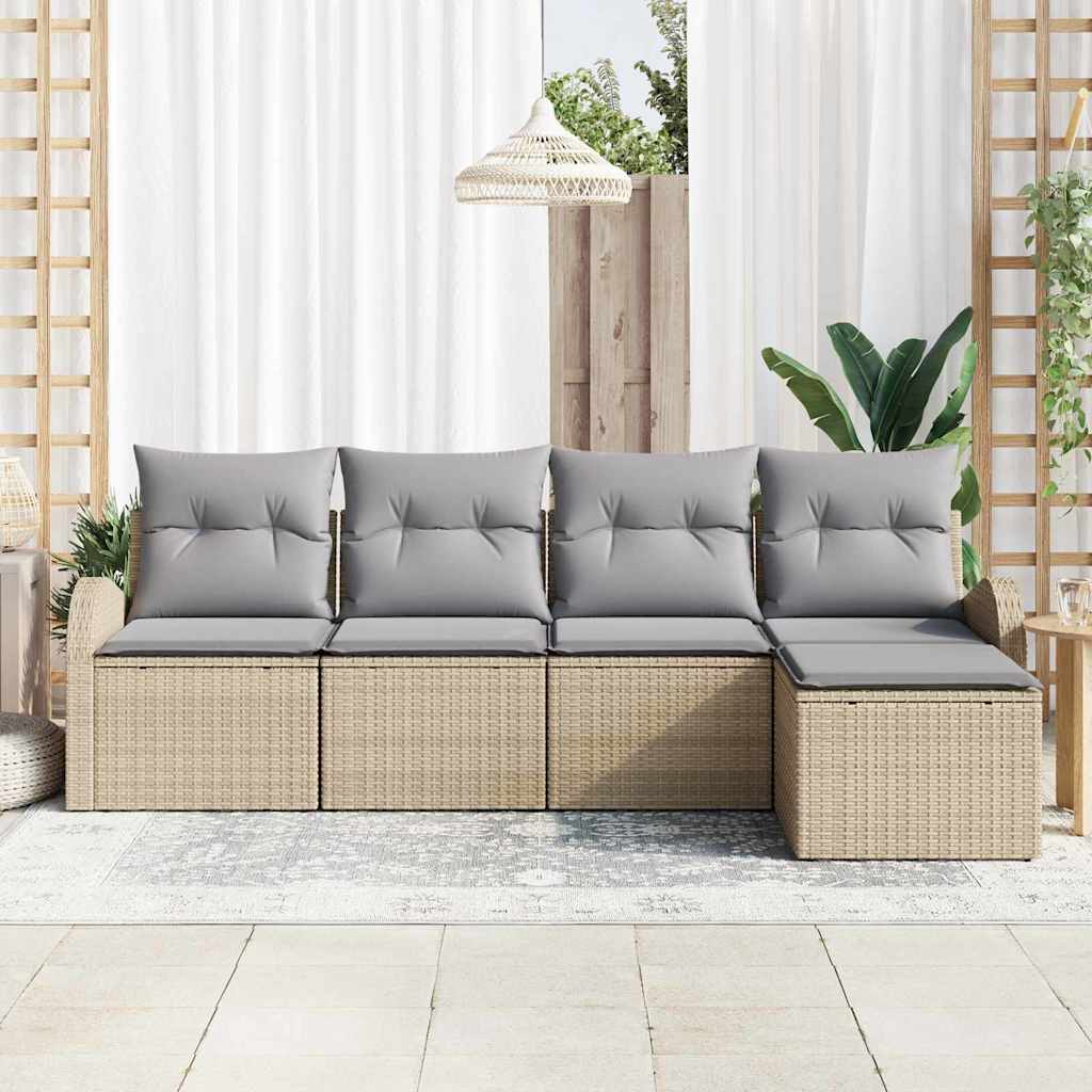 Sofa Set mit Kissen 5 pcs Beige und Hellgrau Poly-Rattan