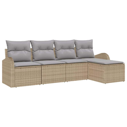 Sofa Set mit Kissen 5 pcs Beige und Hellgrau Poly-Rattan