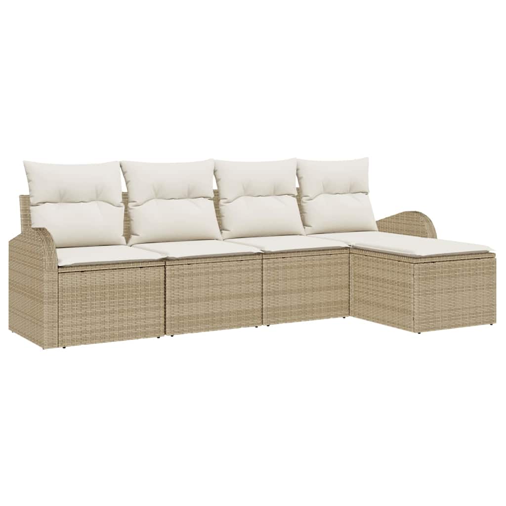 Sofa Set mit Kissen 5 pcs Beige und Weiß Poly-Rattan