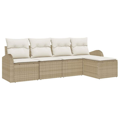 Sofa Set mit Kissen 5 pcs Beige und Weiß Poly-Rattan