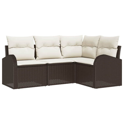 Gartensofa-set mit Kissen 4 pcs Braun und Weiß Poly-Rattan