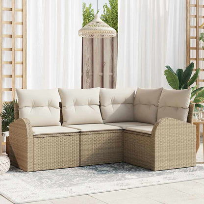 Gartensofa-set mit Kissen 4 pcs Beige und Weiß Poly-Rattan