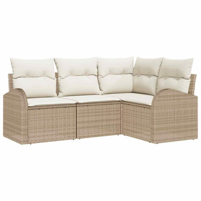 Gartensofa-set mit Kissen 4 pcs Beige und Weiß Poly-Rattan
